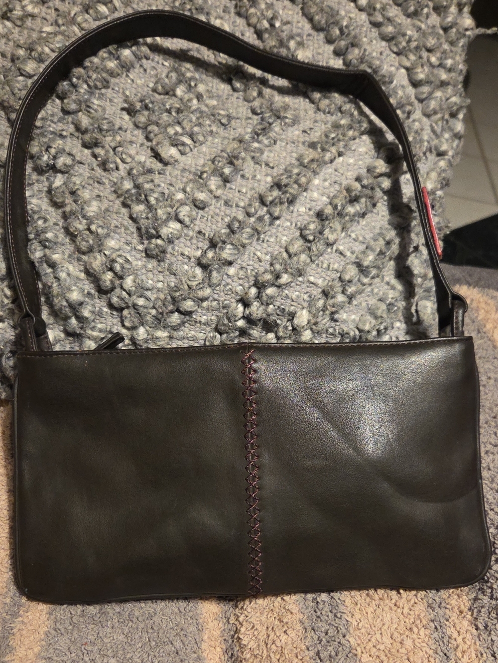 Esprit Black Leather Shoulder Tote with Red Stitching